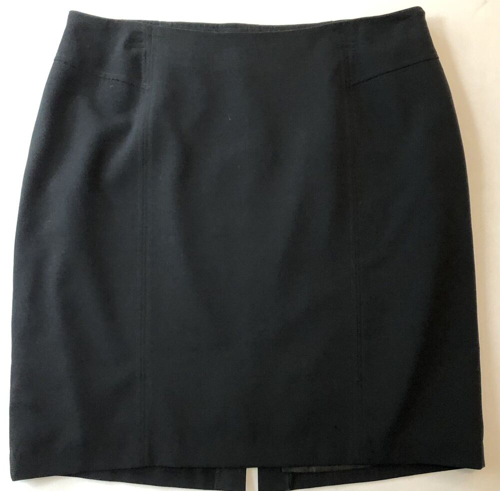 Kim Rogers Pencil Skirt Women 16 Black Stretch Fully Lined Back Slit Career Wear